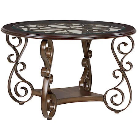 Round Dining Table with Metal Scroll Pattern